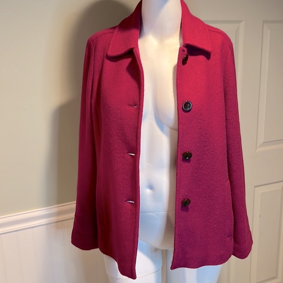 Land’s End Single-Breasted Wool Magenta bouclé Pea-Coat 4 Buttons & Collar - Picture 4 of 15